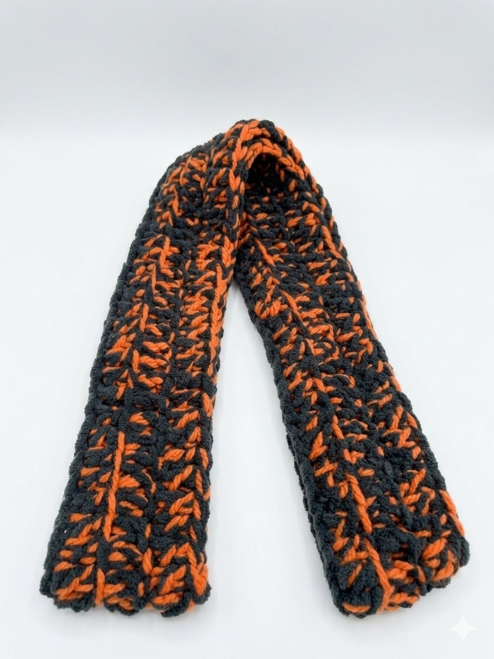Handmade Black & Orange Knit Scarf - Men's Accessory